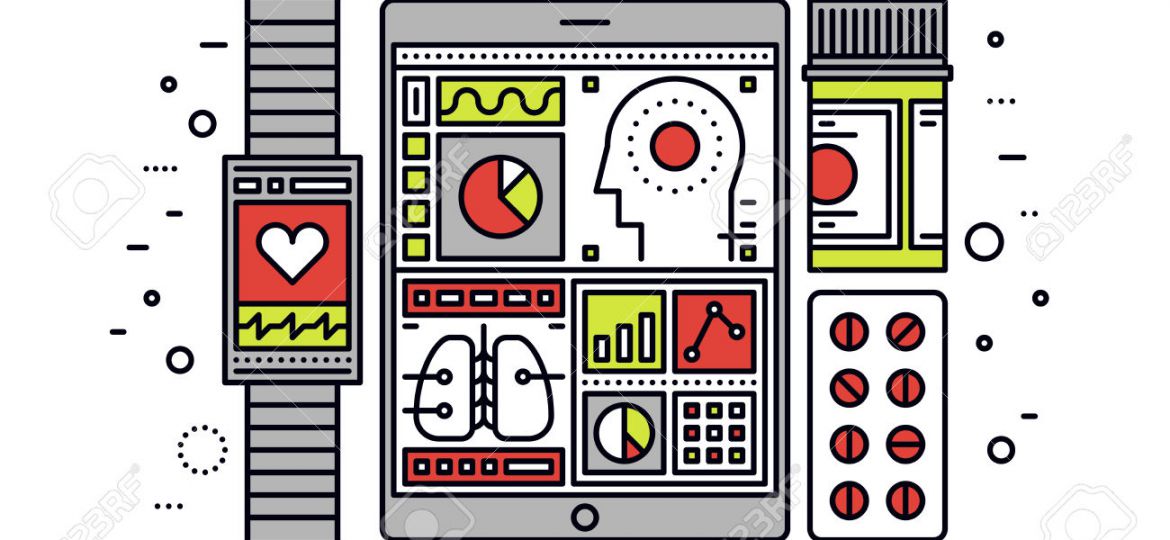 Mobile health control line style illustration